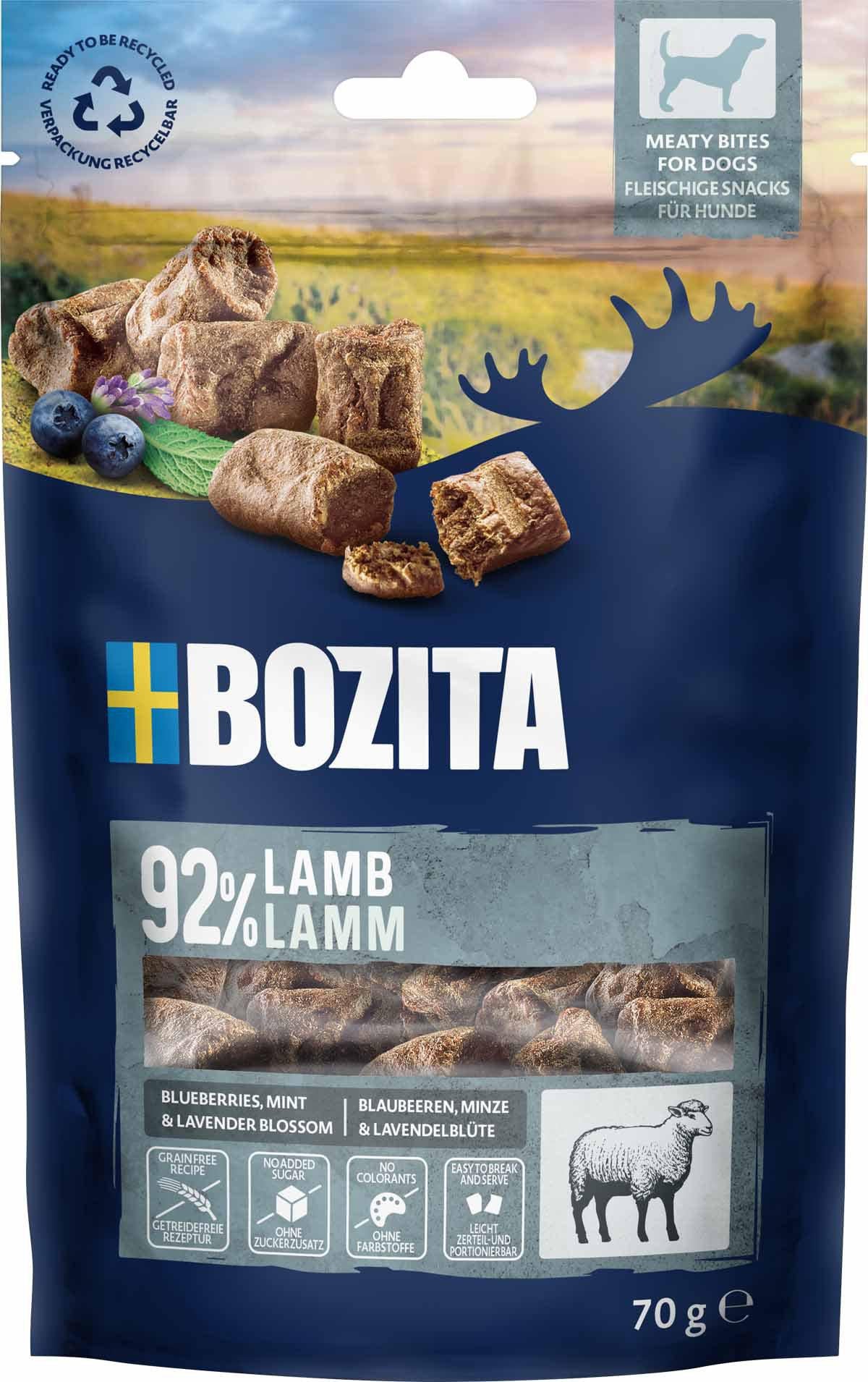 10 Pack - BOZITA Meaty Bites hundegodbidder med lam 70g