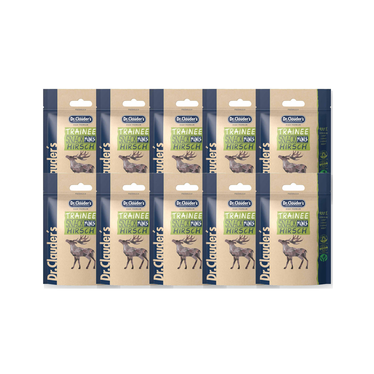 10 Pack - Dr. Clauder's Trainee Mini træningsgodbidder med hjort 50g
