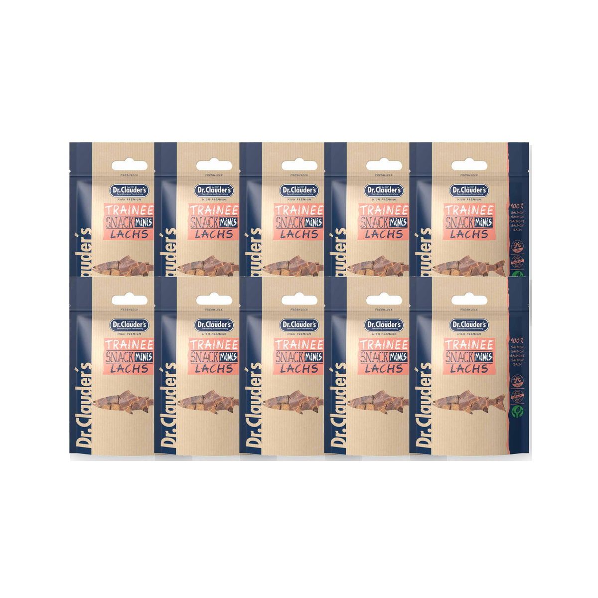 10 Pack - Dr. Clauder's Trainee Mini træningsgodbidder med laks 50g