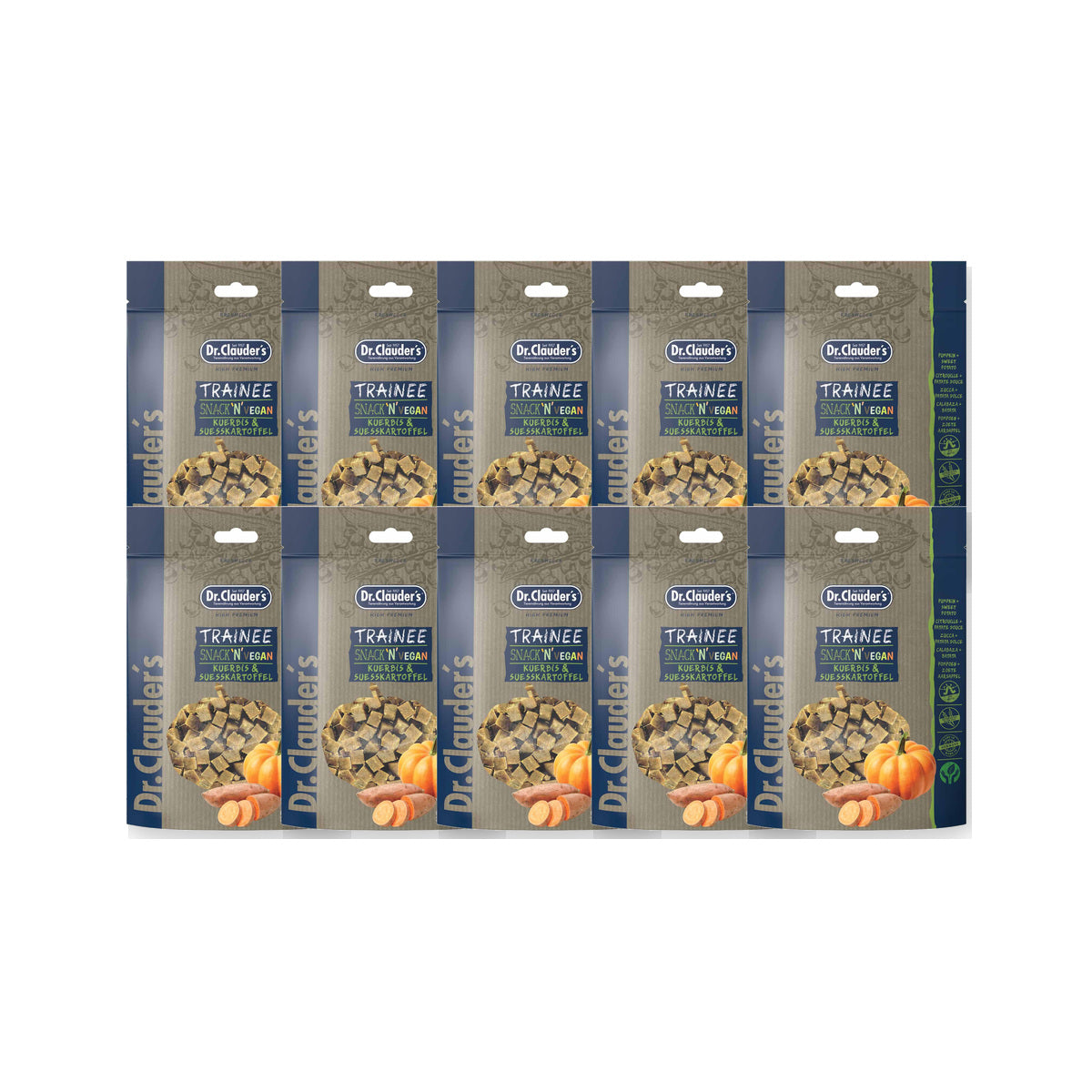 10 Pack - Dr. Clauder's Trainee Medium veganske godbidder med græskar og sødkartoffel 80g