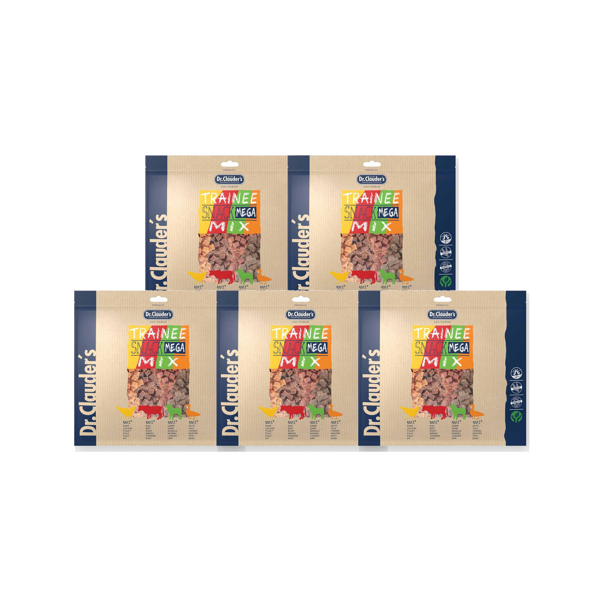 5 Pack - Dr. Clauder's Trainee Medium træningsgodbidder Mega Mix 2 Wild 500g