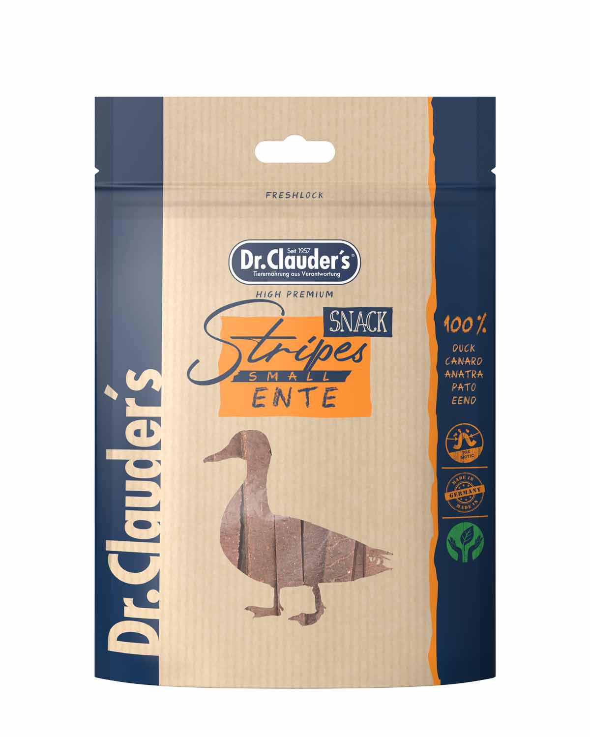10 Pack - Dr. Clauder's Stripes kødstrimler med and 80g
