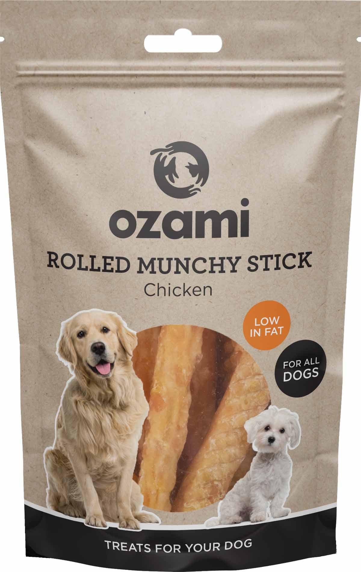10 Pack - OZAMI rullede tyggeben med kylling 12cm 100g