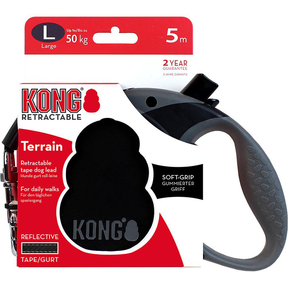 Kong Rulleline Hundesnor Terrain Bånd Sort-Flex Line-Kong-PetPal