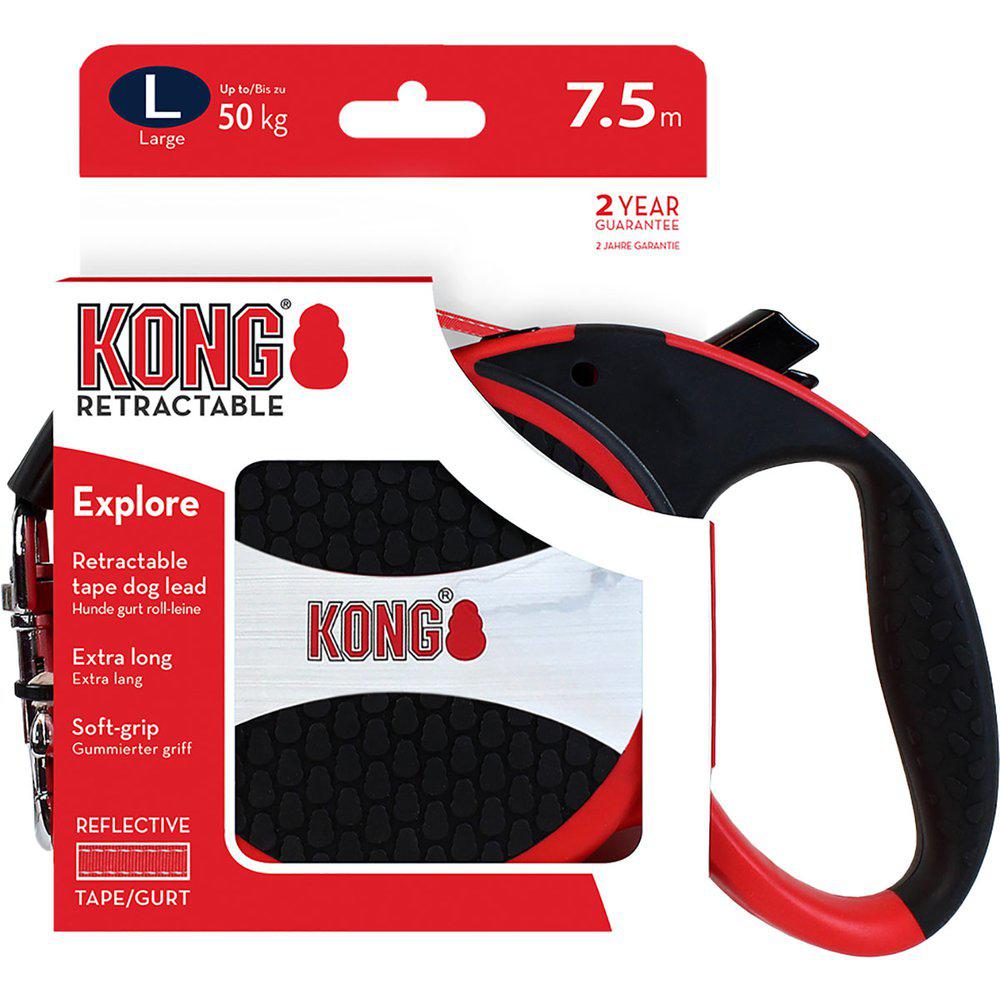 Kong Rulleline Hundesnor Explore L 7.5M Band Red Max 50Kg-Flex Line-Kong-PetPal