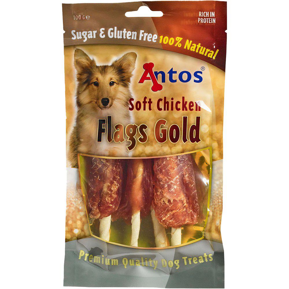 Hundsnacks Bløde Kyllingeflag Med Tyggerulle Guld 100Gr-Tyggeben-Antos-PetPal