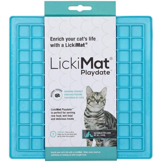 Lickimat Cat Playdate Lyseblå 20X20Cm Slow Feed Aktivitetsmåtte Alternativ Til Foderskål-Lick Mats Kat-Licki Mat-PetPal