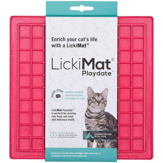 Lickimat Cat Playdate Pink 20X20Cm Slow Feed Aktivitetsmåtte Alternativ Til Foderskål-Lick Mats Kat-Licki Mat-PetPal