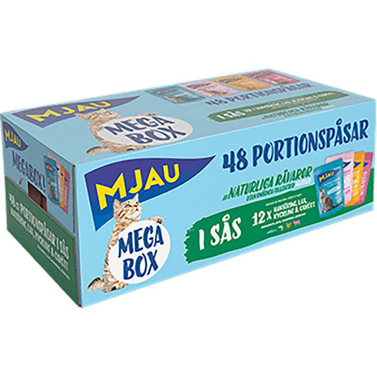 Mjau Pouch Megabox Kød Og Fisk I Sauce 48X85Gr-Vådfoder Kat-Mjau-PetPal