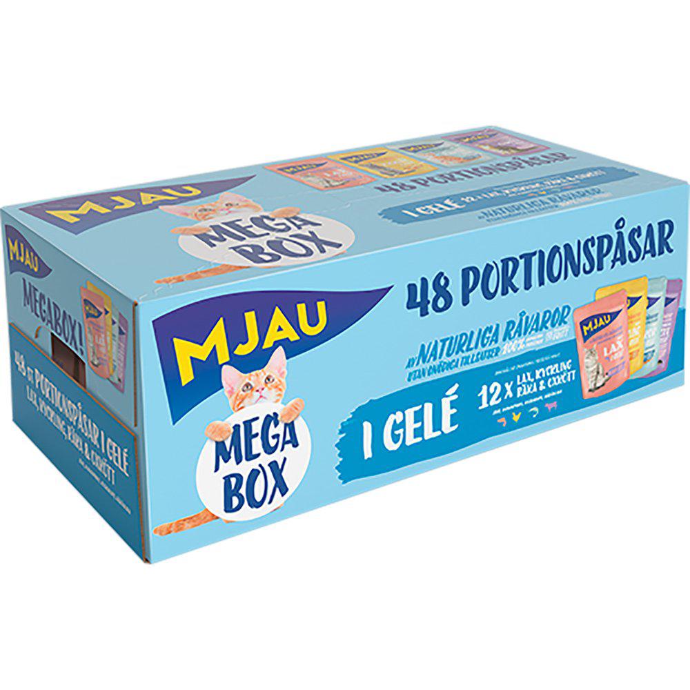 Mjau Poser Megabox Kød Og Fisk I Gele 48X85Gr-Vådfoder Kat-Mjau-PetPal