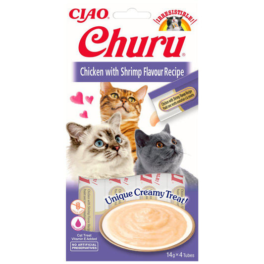 Churu Cat Kylling Og Reje Smag 4Stk Kattesnack-Liquid Snack-Churu-PetPal
