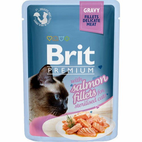 Brit Premium Cat Delic. Fillets Gravy w/Salmon f/Steril. 85g
