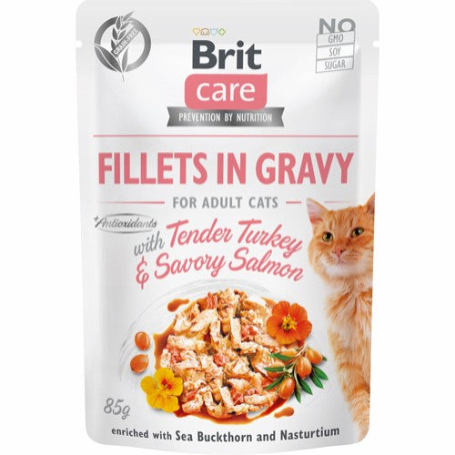 Brit Care Cat Fillet Gravy w/Tender Turkey+Savory Salmon 85g