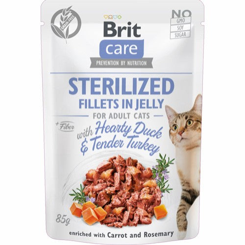 Brit Care Cat Ster. Fillet Jel. w/HeartyDuck+TenderTurkey 85