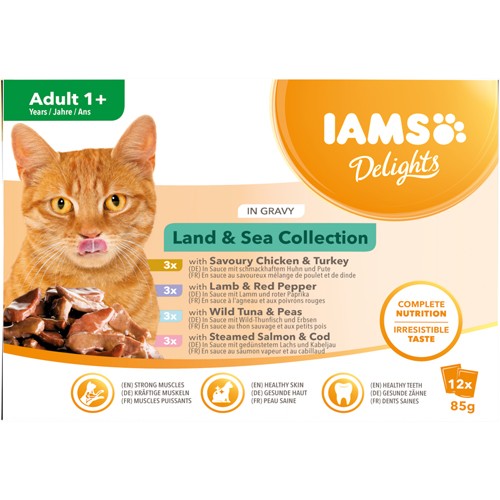 Iams Cat Adult Land & Sea collection in Gravy 12x85g