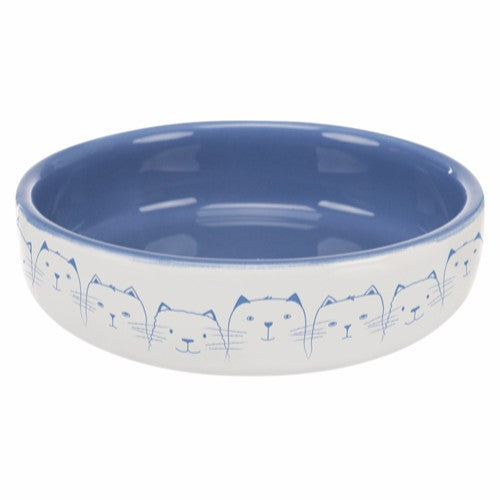Katte skål t/kort-snudet race,Keramik,0.3L/ø15cm,lysblå/hvid
