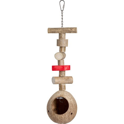 Companion bird toy with coconut and wood